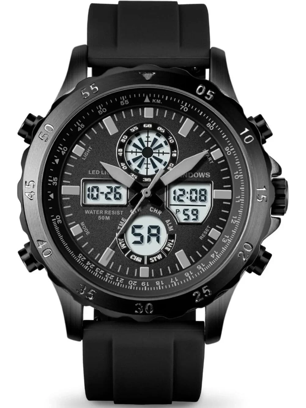 Men's Heavy Duty Black Digital Analog Multifunction Sport Casual Wrist Watch